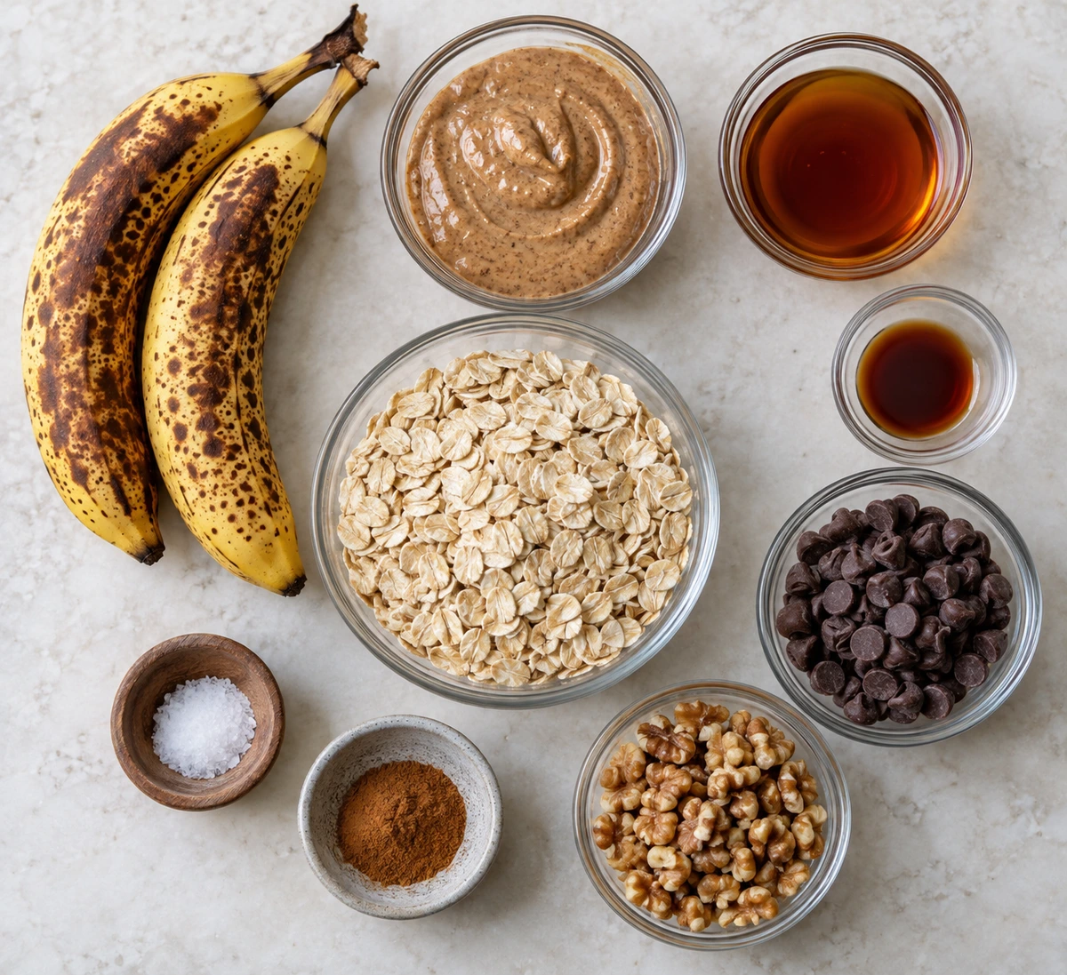Exact measured ingredients for Chocolate Chip Banana Oatmeal Cookies