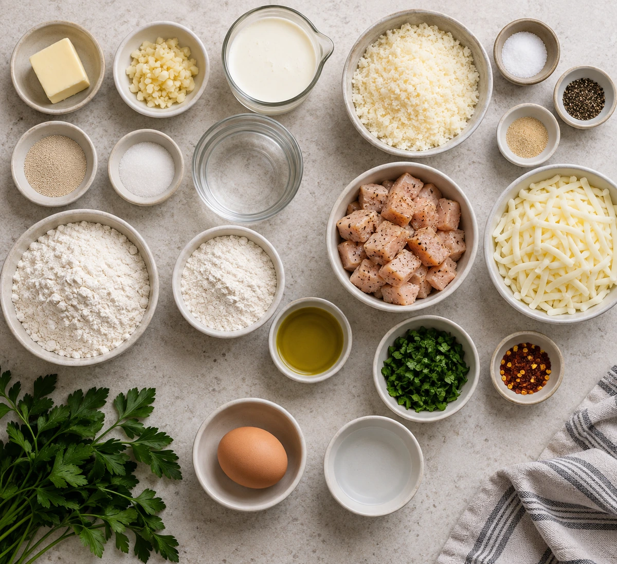 Exact measured ingredients for Mini Chicken Alfredo Pizzas
