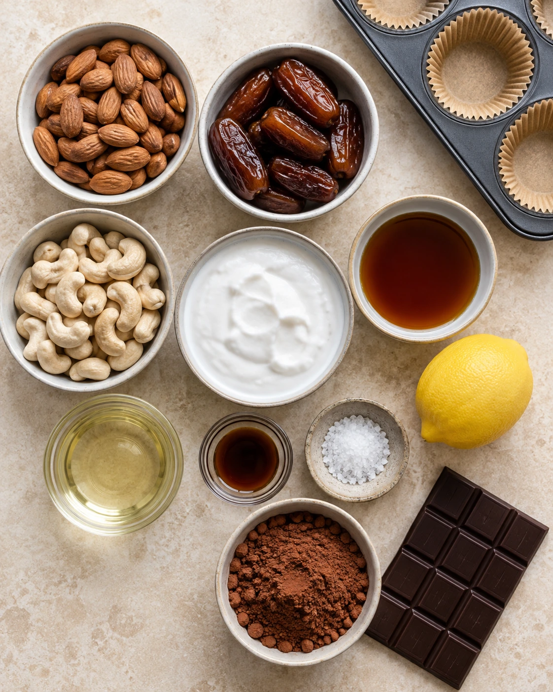 Exact measured ingredients for Raw Caramel Brownie Cheesecakes