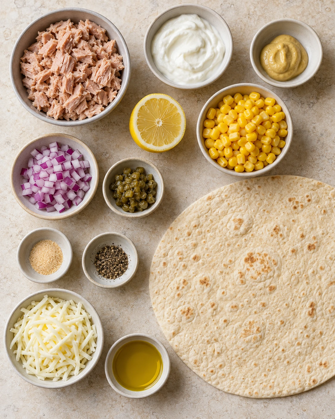 Exact measured ingredients for Tuna Melt Wrap