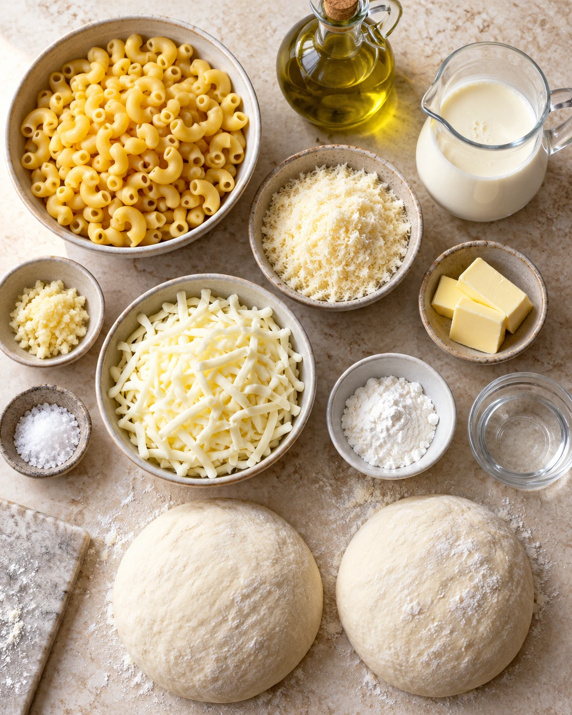 Exact measured ingredients for Mac & Cheese Pizza