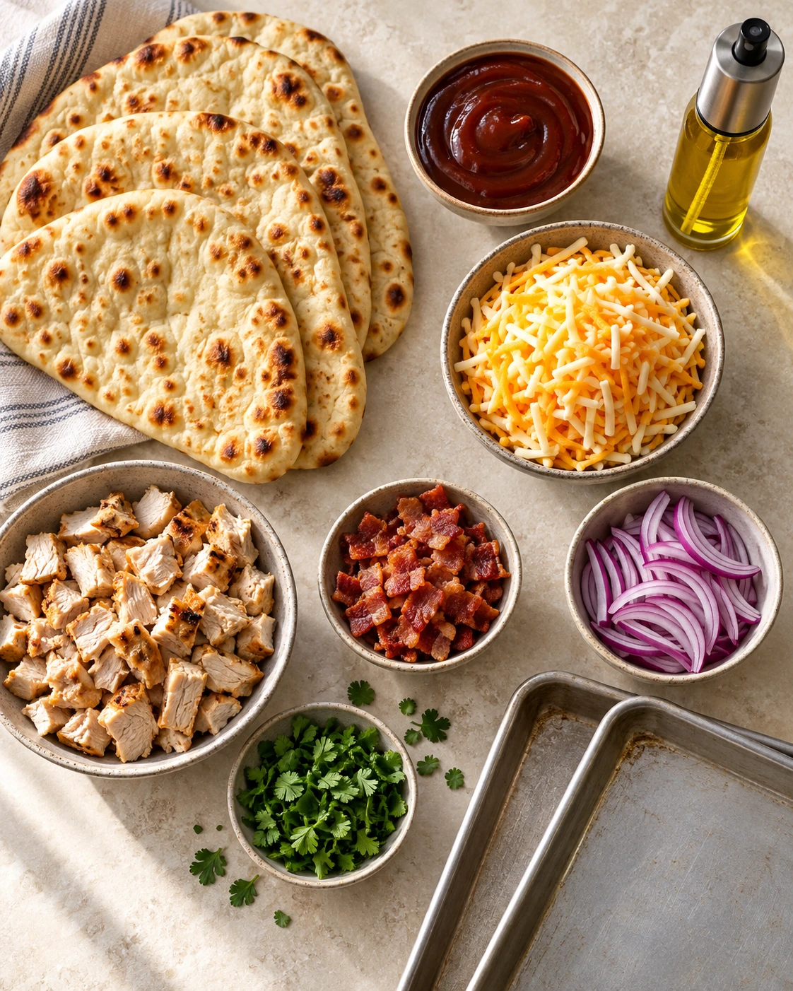 Exact measured ingredients for BBQ Chicken Naan Pizzas