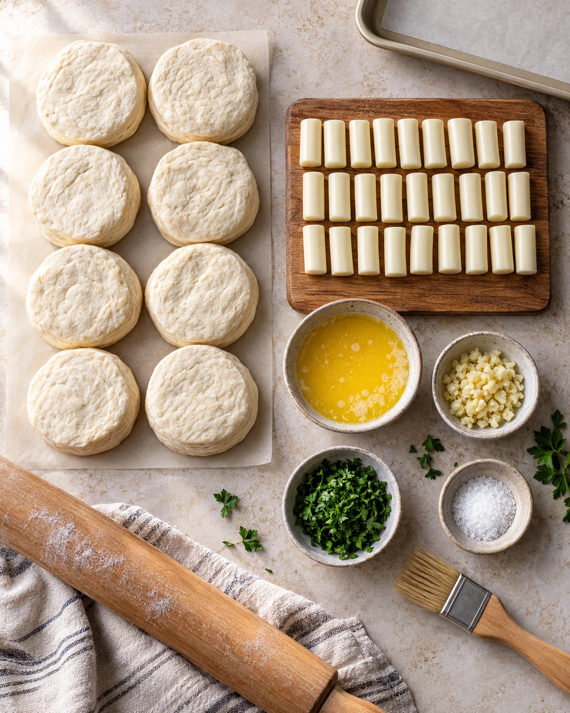 Exact measured ingredients for Easy Gooey Mozzarella Biscuit Bombs