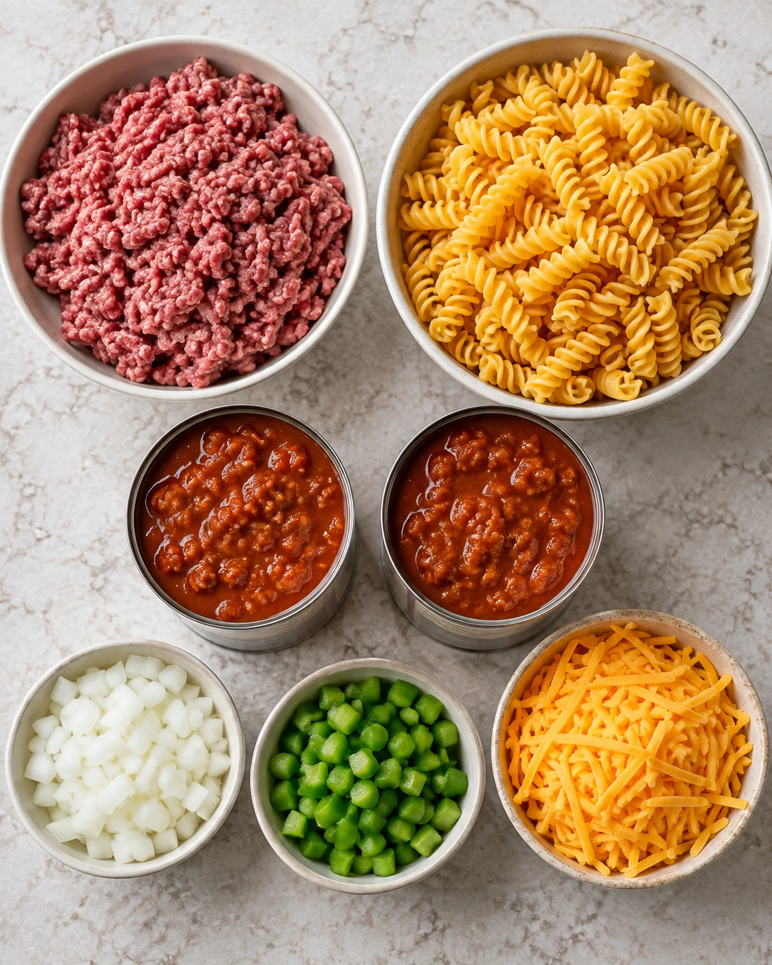 Exact measured ingredients for Sloppy Joe Casserole