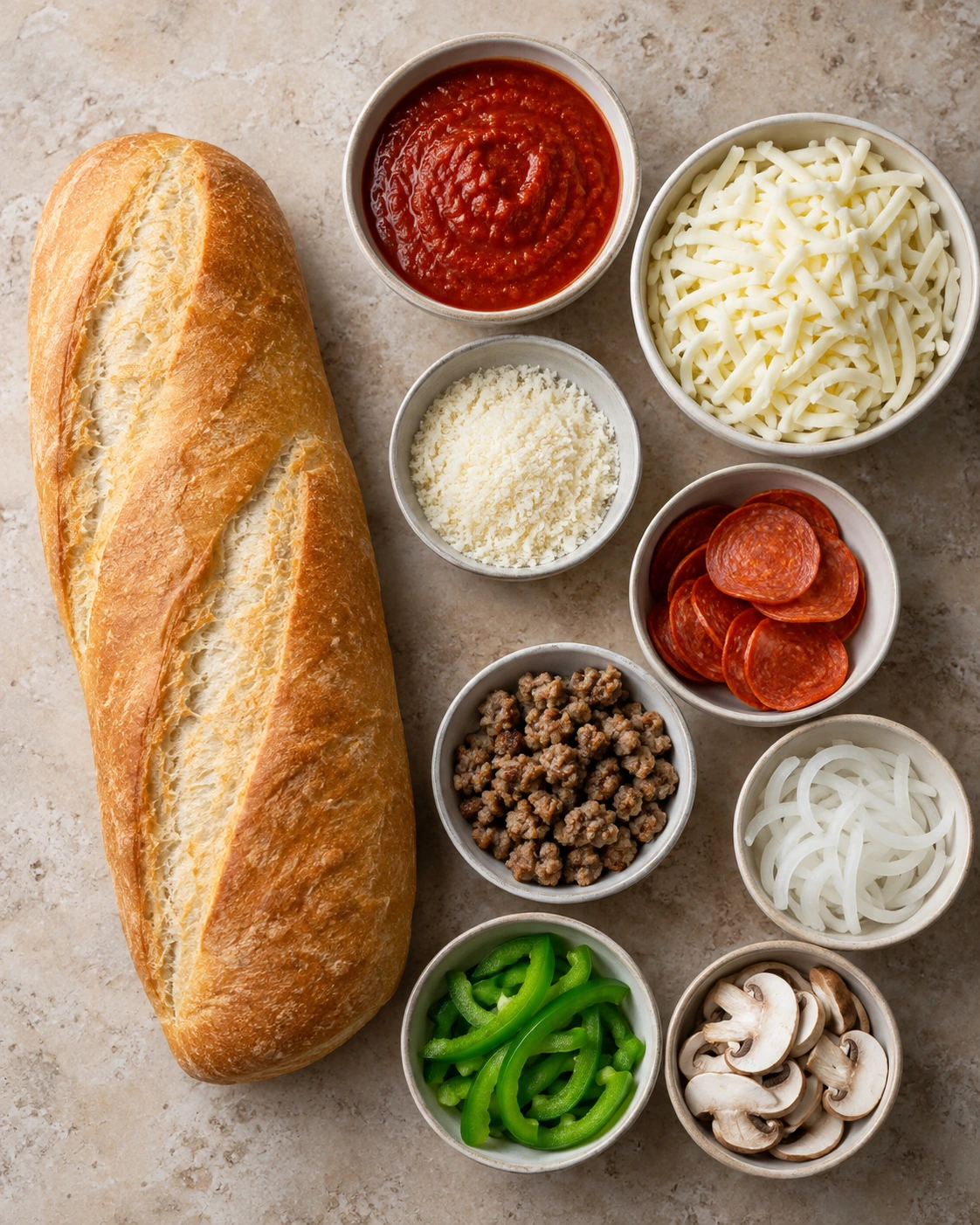 Exact measured ingredients for Easy French Bread Pizza Recipe