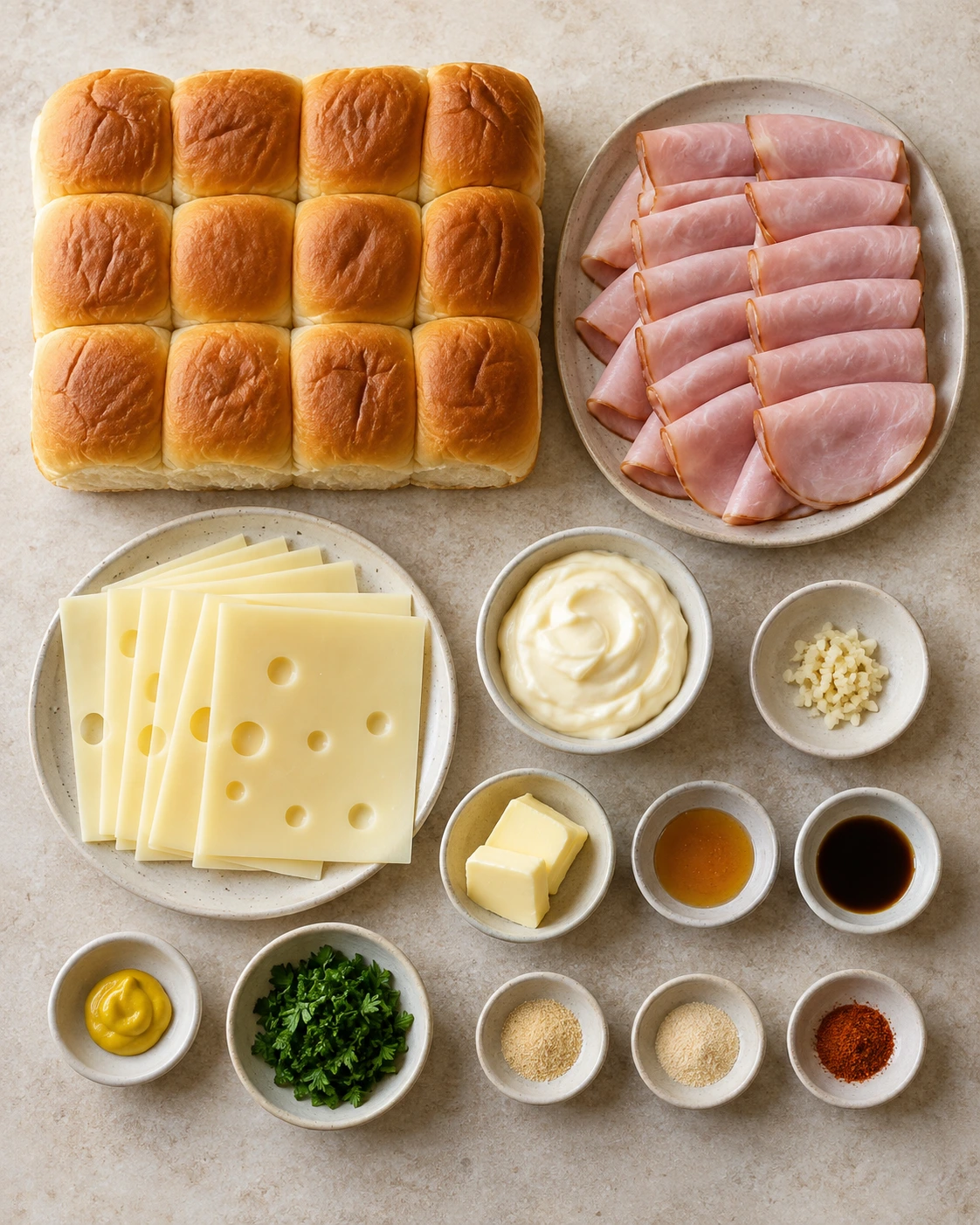 Exact measured ingredients for Ham and Swiss Sliders
