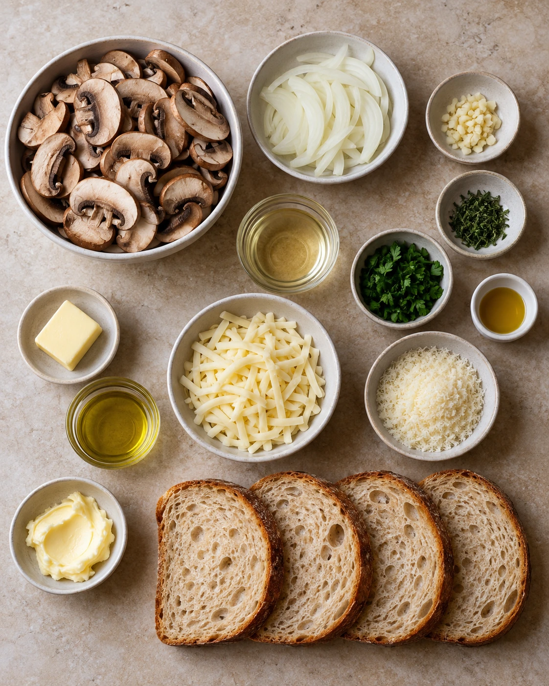 Exact measured ingredients for Mushroom Grilled Cheese Sandwich