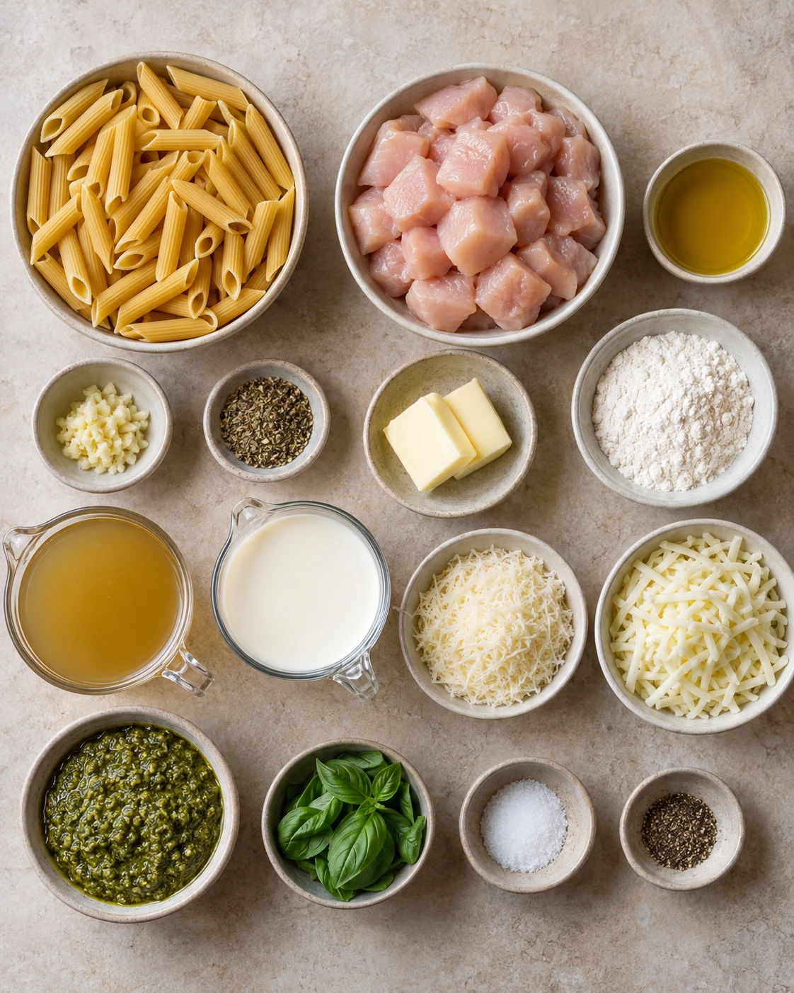 Exact measured ingredients for Creamy Chicken Pesto Pasta