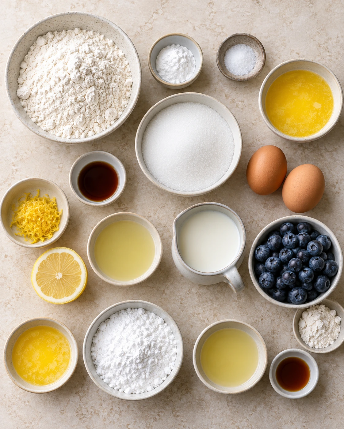 Exact measured ingredients for Sweet Lemon Blueberry Bread