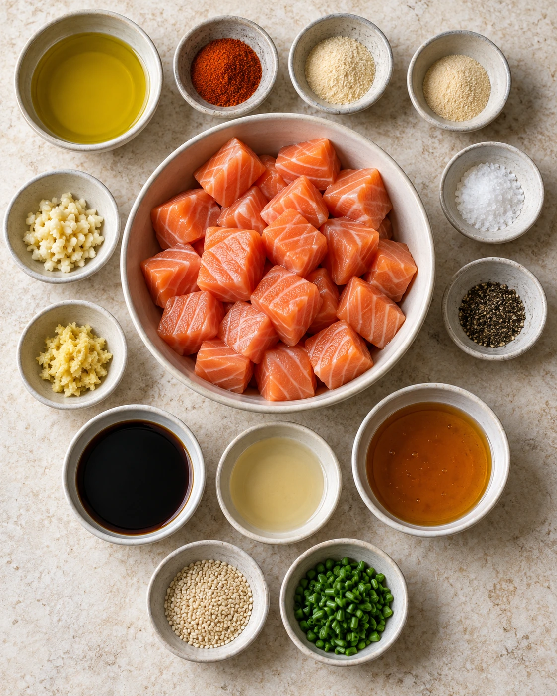 Exact measured ingredients for Easy Honey Garlic Salmon Bites