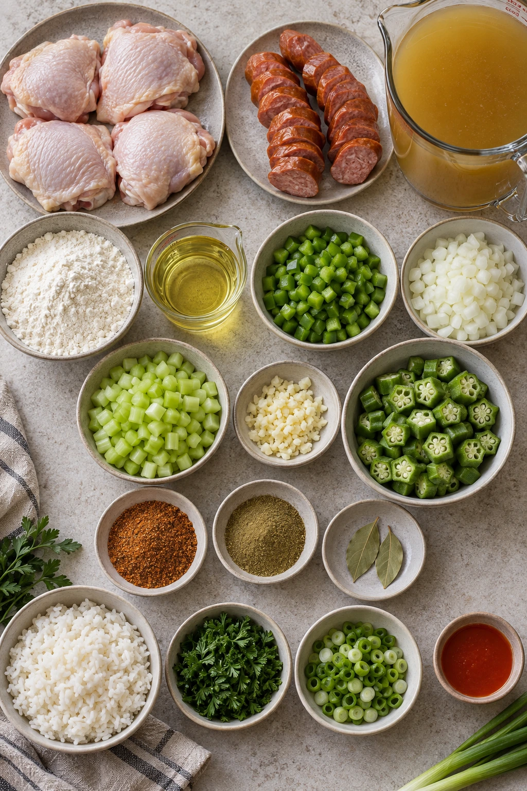 Exact measured ingredients for Chicken and Sausage Gumbo