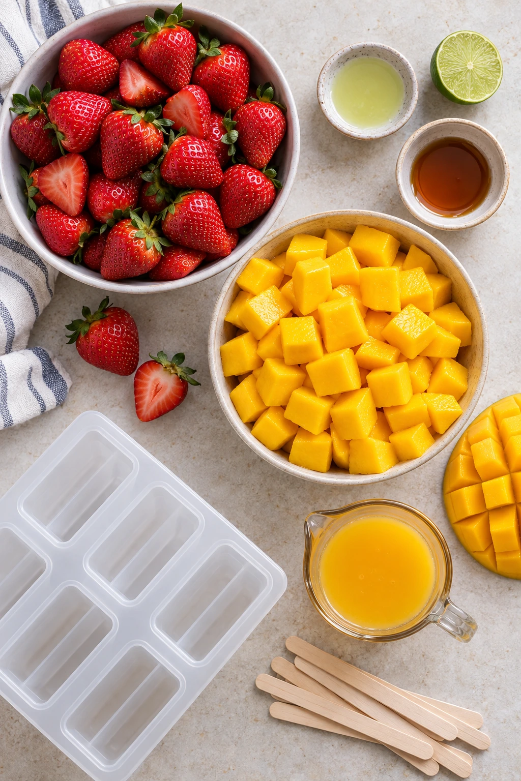 Exact measured ingredients for Strawberry Mango Popsicles