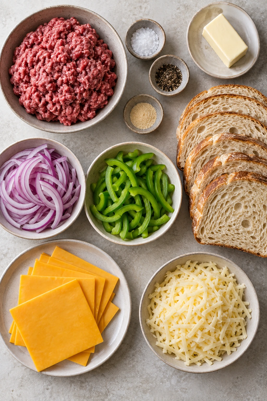 Exact measured ingredients for Beef Patty Melt