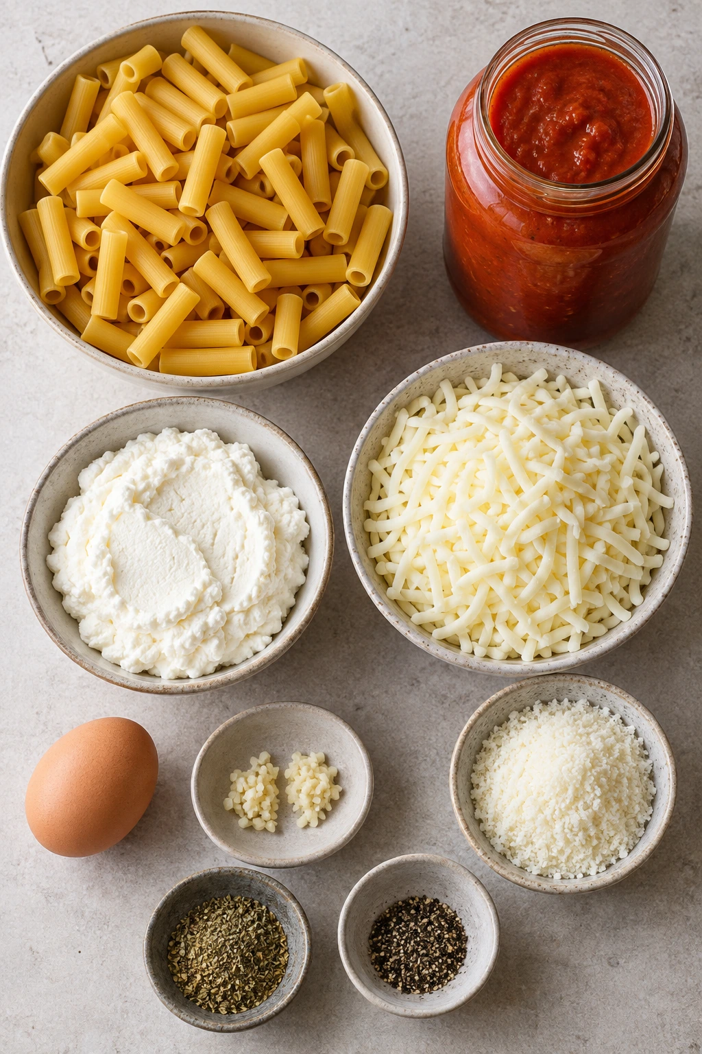 Exact measured ingredients for Easy Meatless Baked Ziti