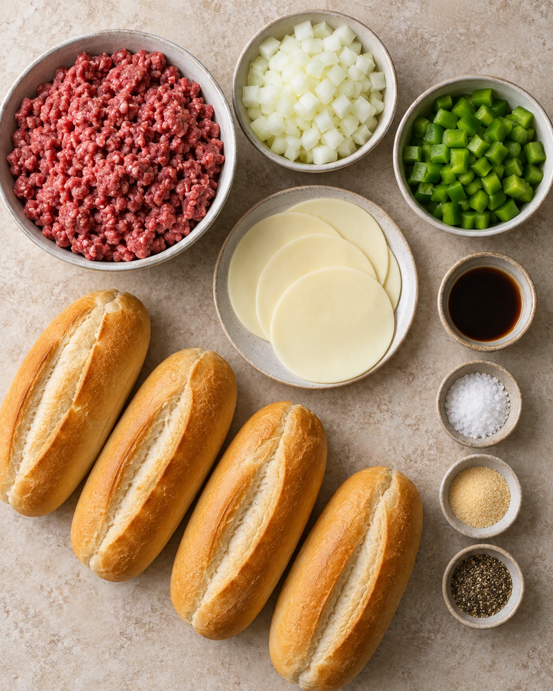 Exact measured ingredients for Ground Beef Philly Cheesesteak