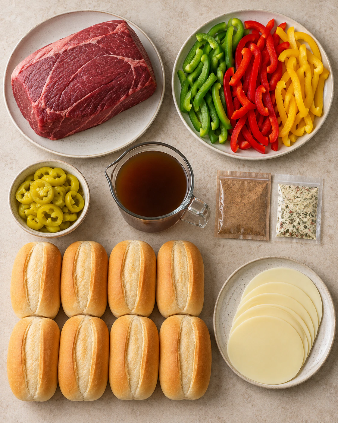 Exact measured ingredients for Italian Beef Sandwiches