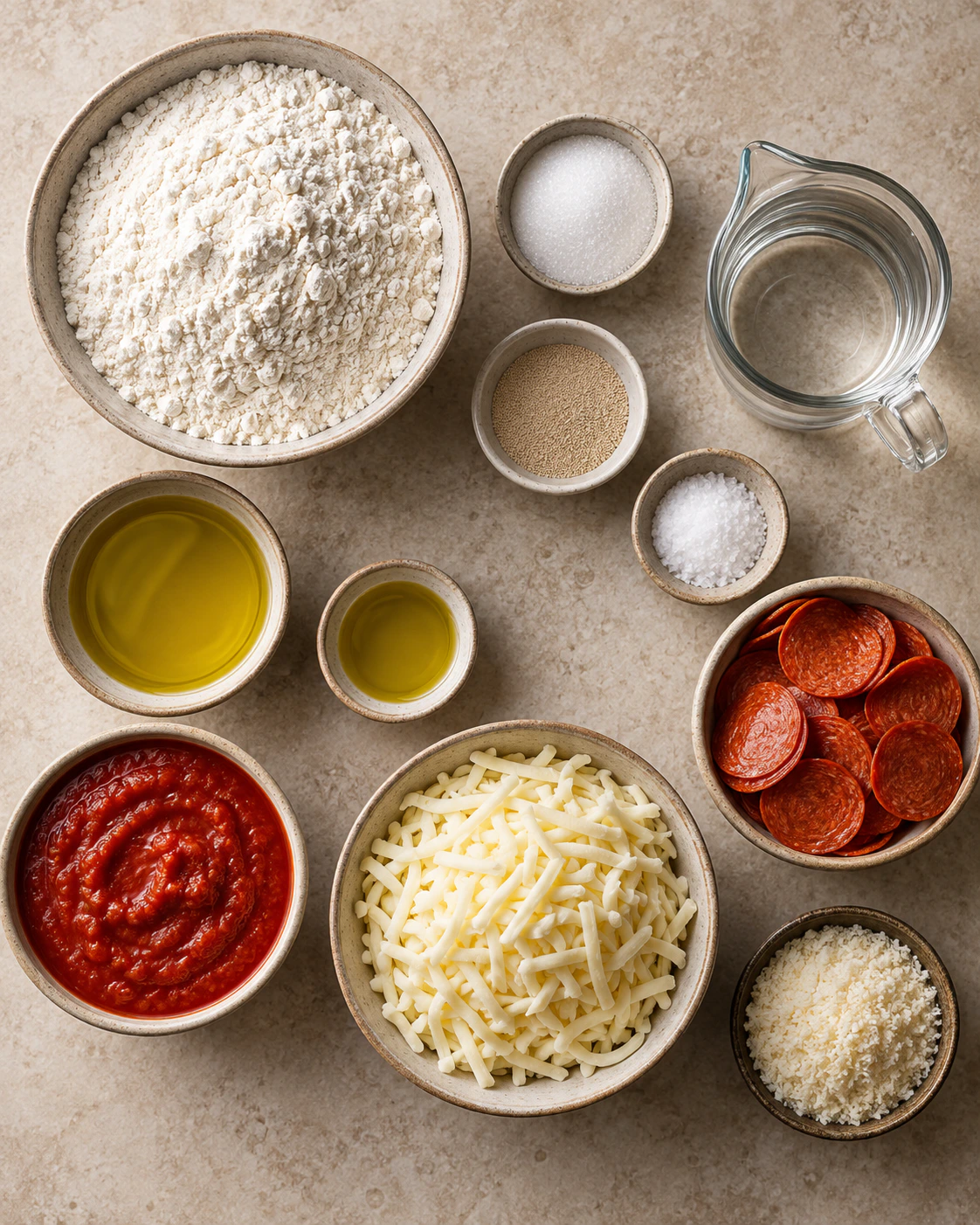 Exact measured ingredients for Sheet Pan Pizza + Quick Homemade Dough