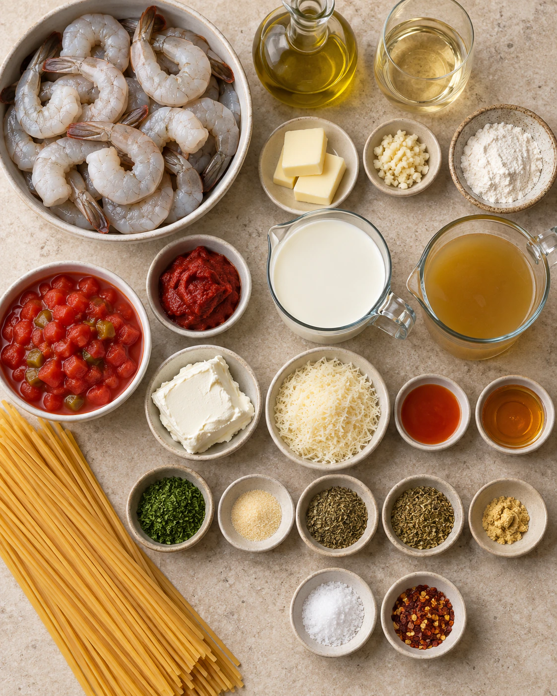 Exact measured ingredients for Creamy Shrimp Pasta