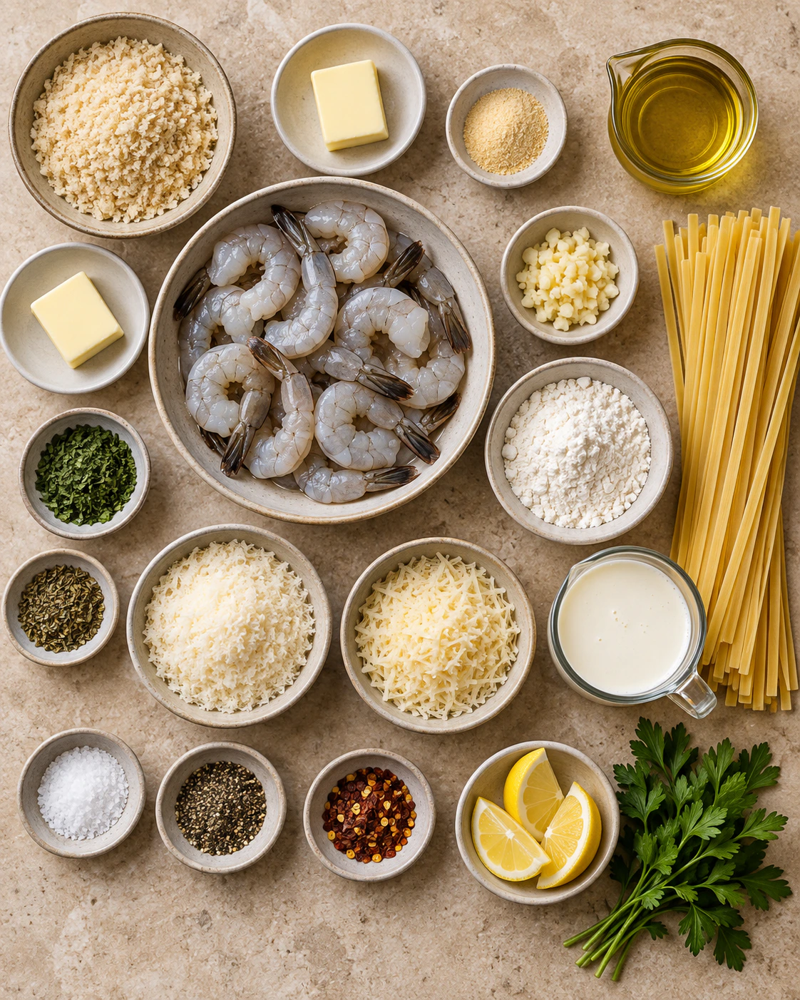 Exact measured ingredients for Shrimp Alfredo