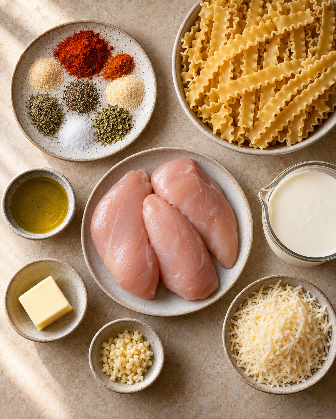 Exact measured ingredients for Blackened Cajun Chicken Alfredo