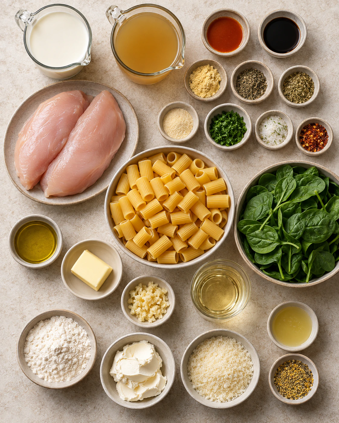 Exact measured ingredients for Chicken Spinach Pasta