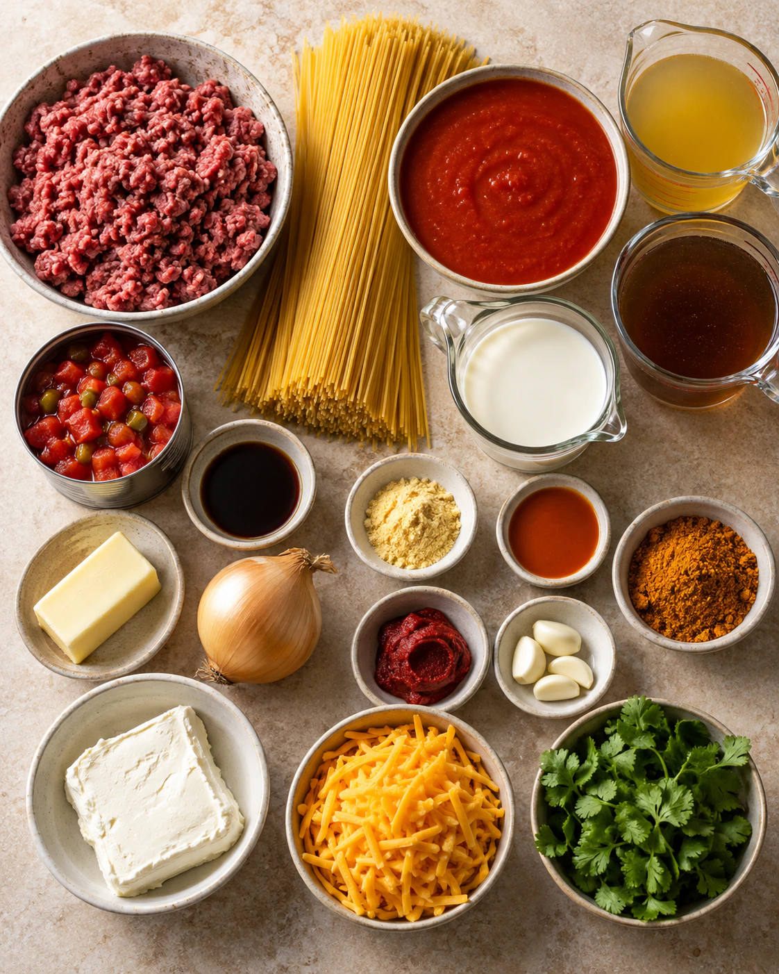 Exact measured ingredients for Taco Spaghetti