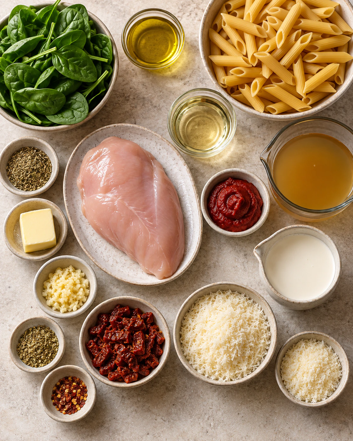 Exact measured ingredients for Tuscan Chicken Pasta