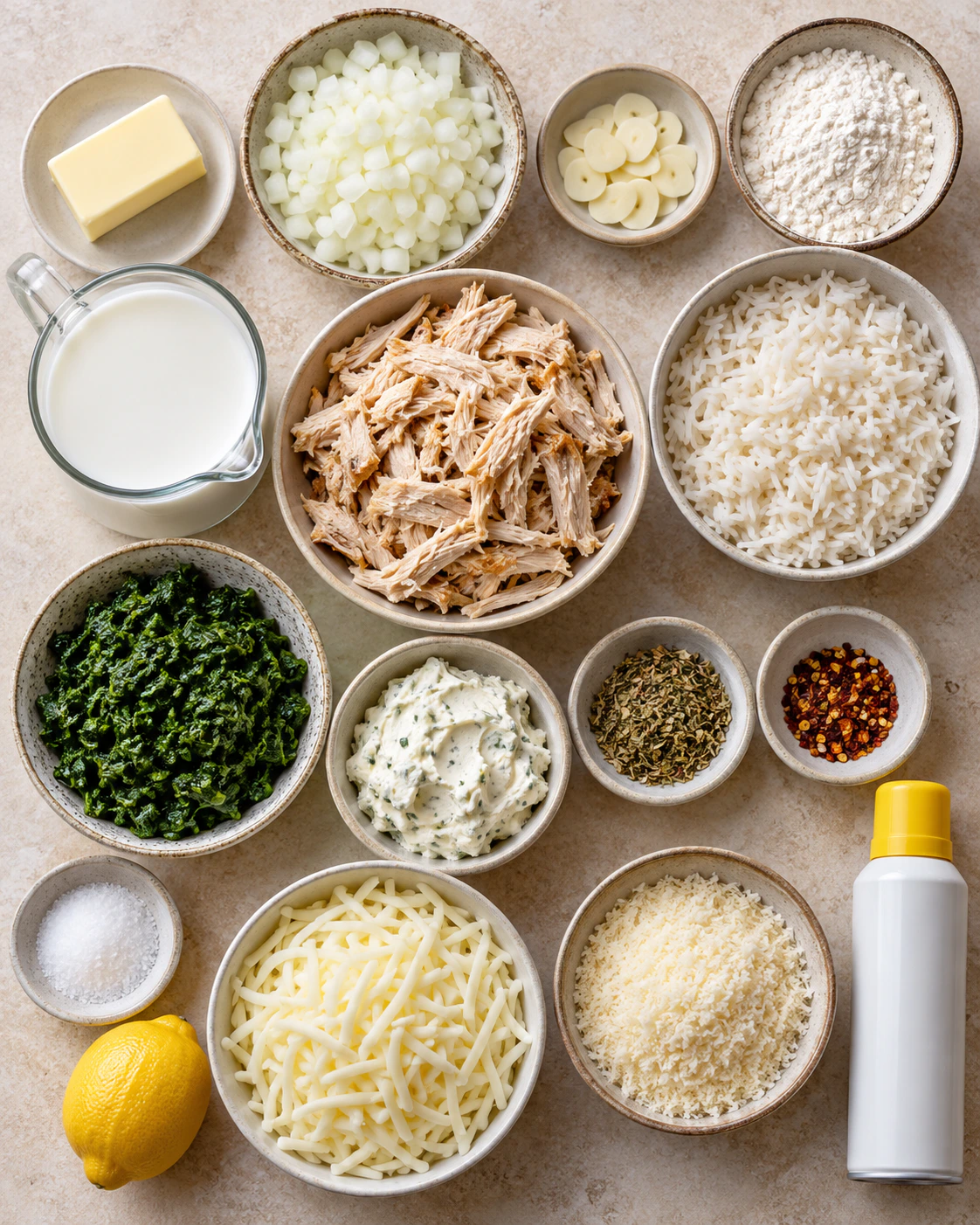 Exact measured ingredients for Creamy Chicken and Spinach Casserole