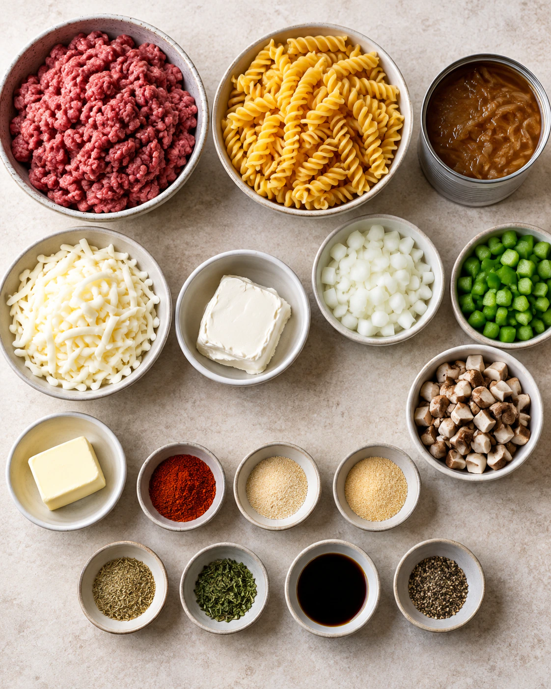 Exact measured ingredients for Philly Cheesesteak Pasta Recipe