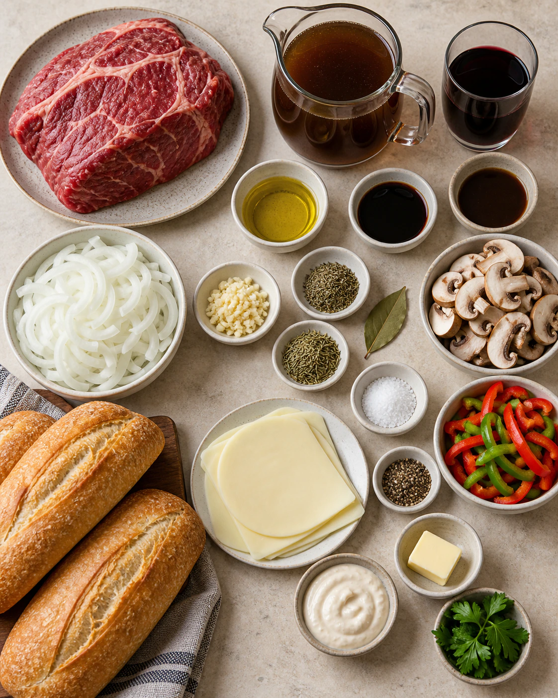 Exact measured ingredients for Slow-Cooked French Dip Sandwiches