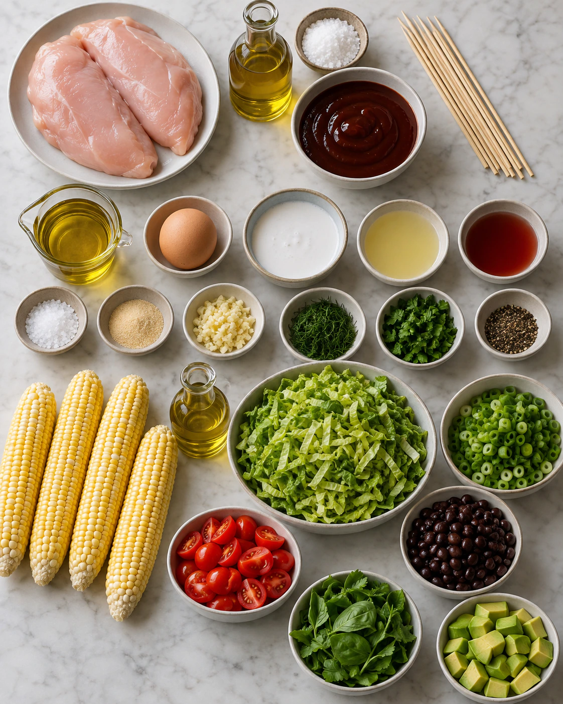 Exact measured ingredients for BBQ Chicken Skewer Salad