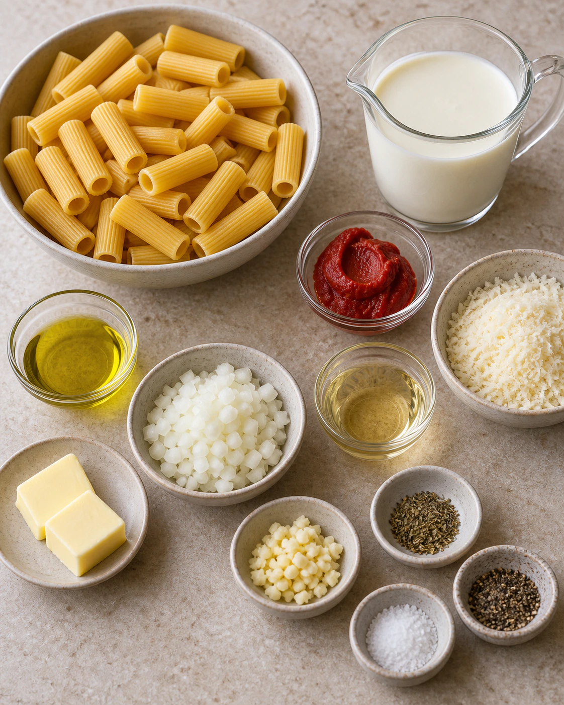 Exact measured ingredients for Easy Pink Sauce Pasta