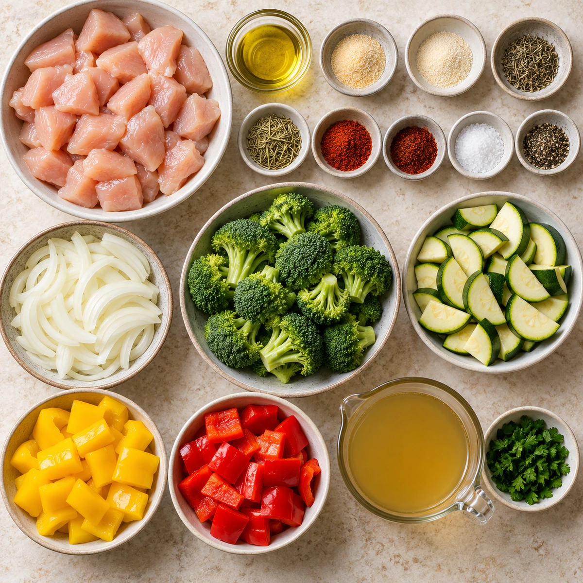 Exact measured ingredients for Chicken and Vegetables Skillet