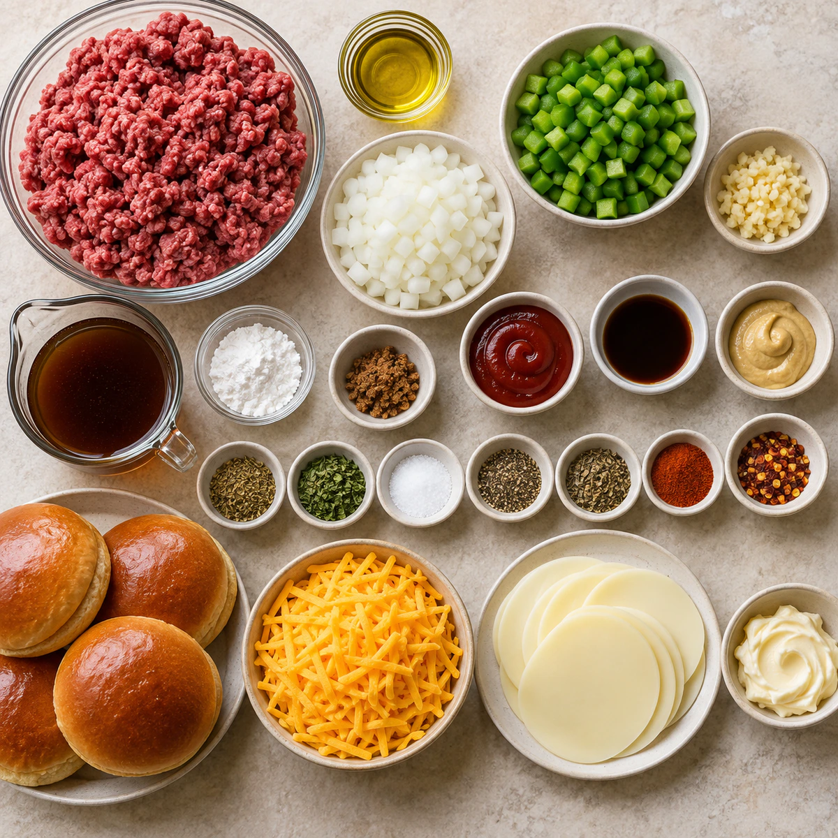 Exact measured ingredients for Philly Cheesesteak Sloppy Joes