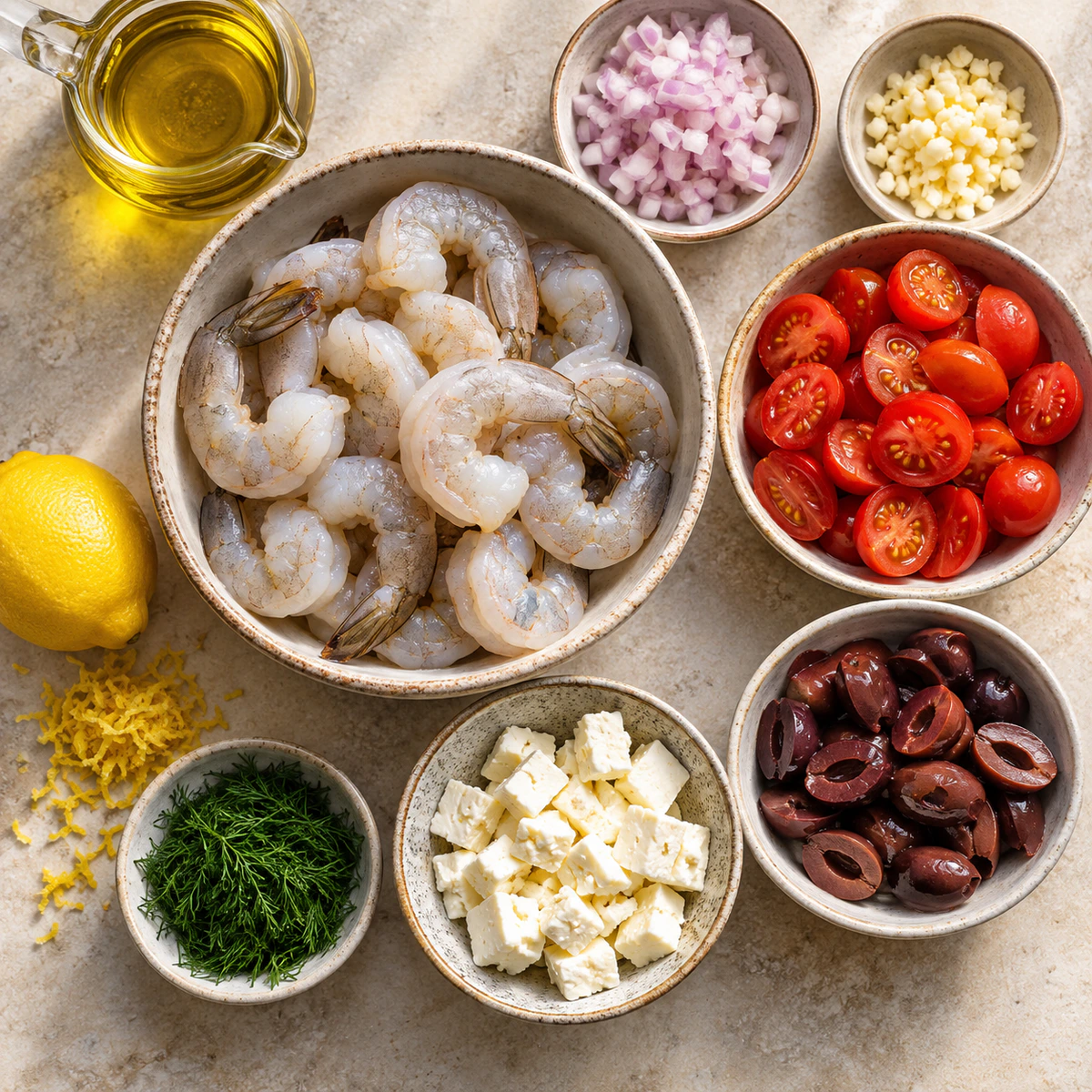 Exact measured ingredients for Shrimp Saganaki