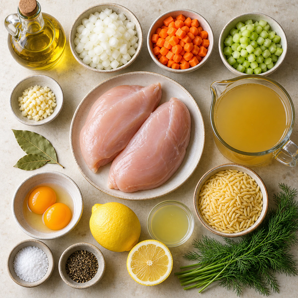 Exact measured ingredients for Avgolemono Greek Lemon Chicken Soup