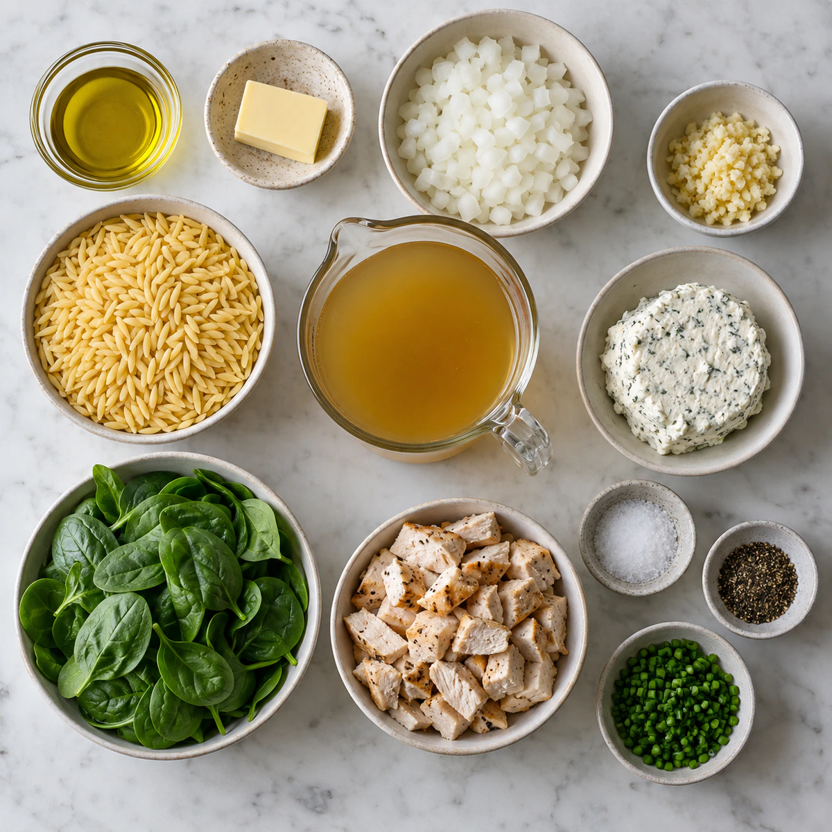 Exact measured ingredients for Boursin Orzo with Chicken