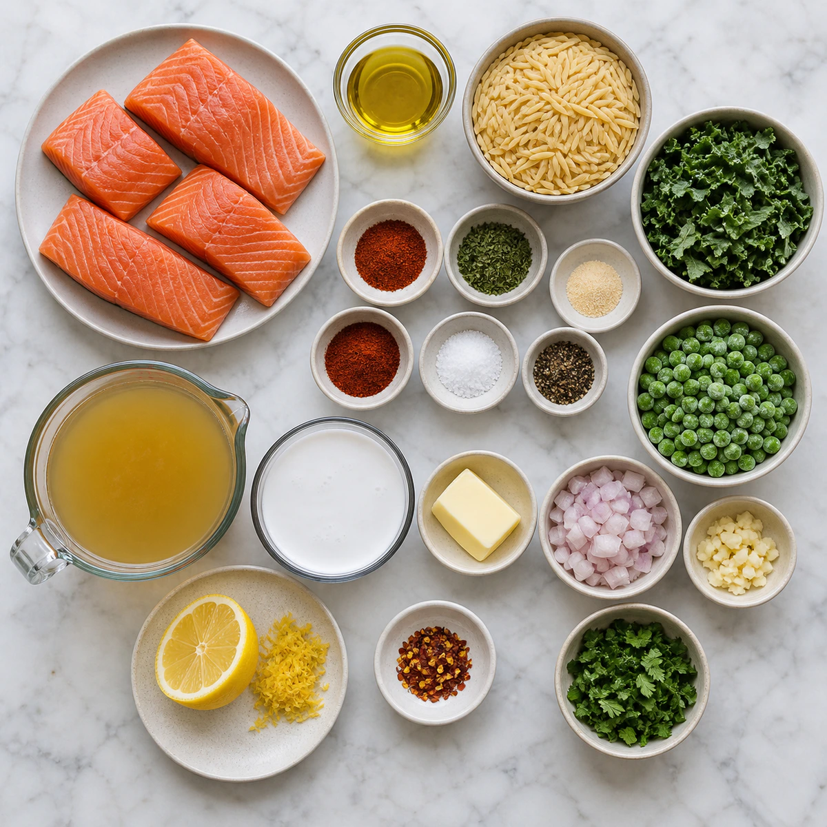 Exact measured ingredients for One-pan Lemon Orzo and Salmon