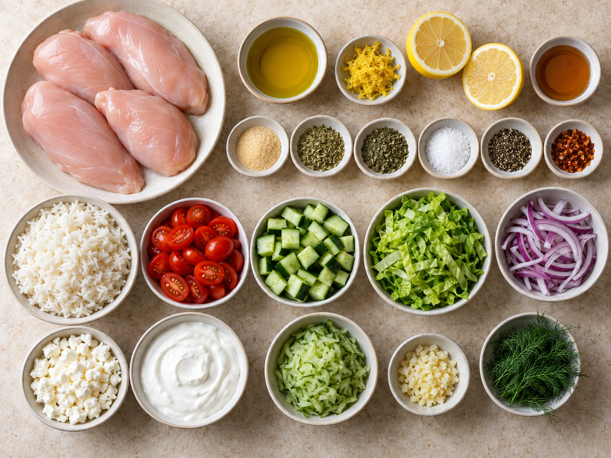 Exact measured ingredients for Greek Chicken Bowls
