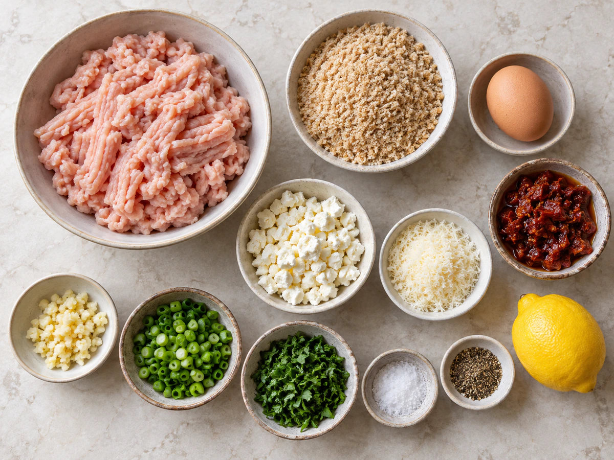 Exact measured ingredients for Mediterranean Chicken Meatballs