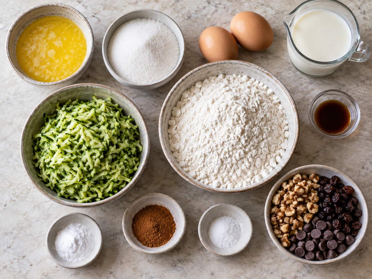 Exact measured ingredients for Easy Low Sugar Zucchini Bread