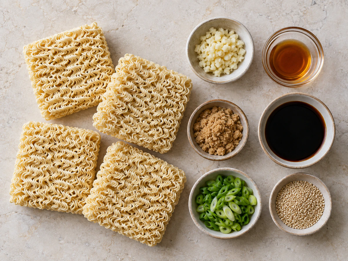 Exact measured ingredients for Sesame Garlic Ramen Noodles