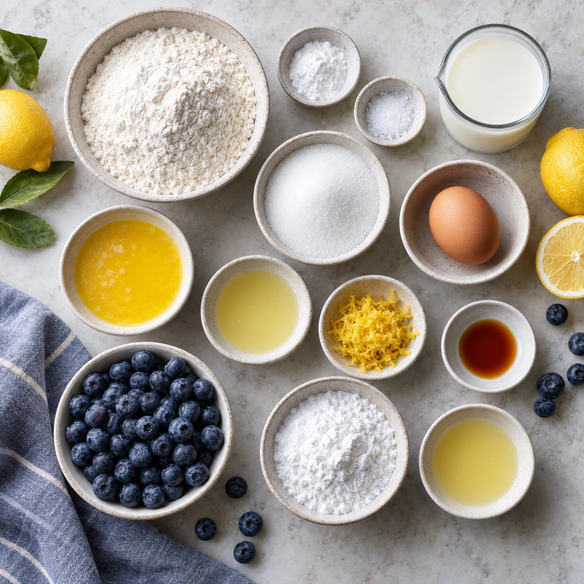 Exact measured ingredients for Baked Lemon Blueberry Donuts