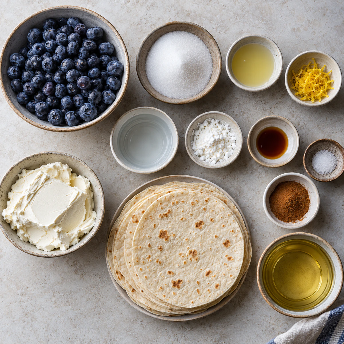 Exact measured ingredients for Blueberry Cheesecake Chimichangas