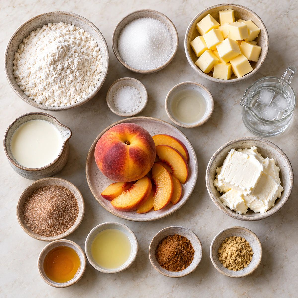 Exact measured ingredients for Mini Peach and Cream Cheese Tarts