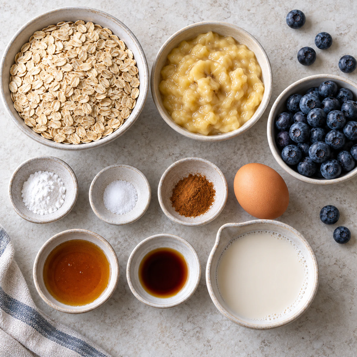 Exact measured ingredients for Blueberry Banana Baked Oatmeal Cups