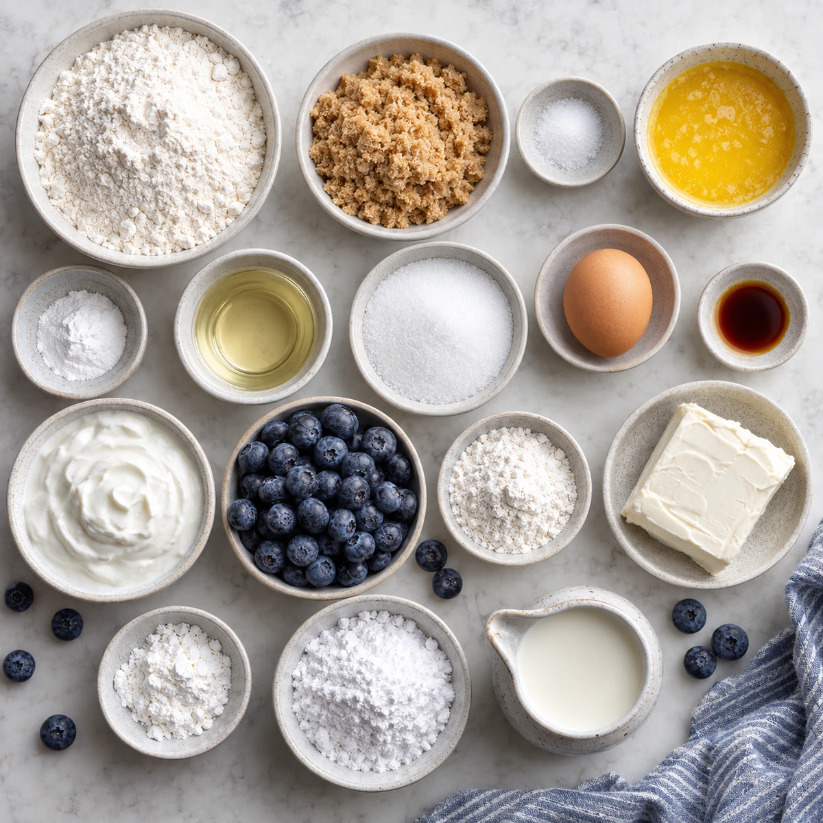 Exact measured ingredients for Blueberry Cream Cheese Muffins