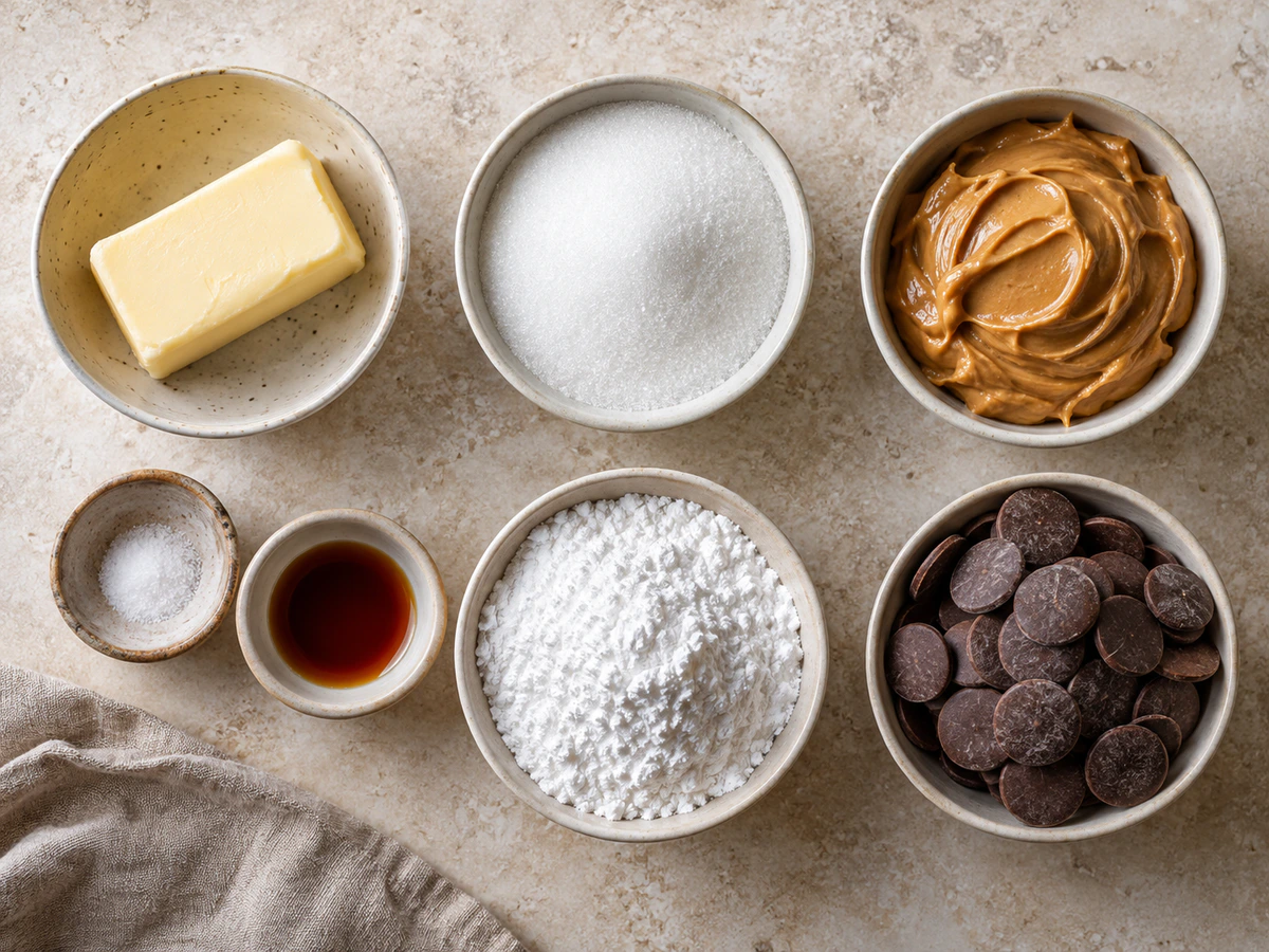 Exact measured ingredients for Easy Homemade Chocolate Peanut Hearts
