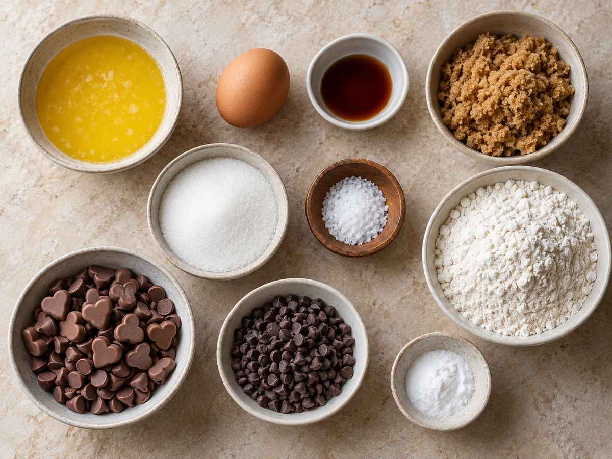 Exact measured ingredients for Heart Shaped Chocolate Chip Cookies Valentine’s Day
