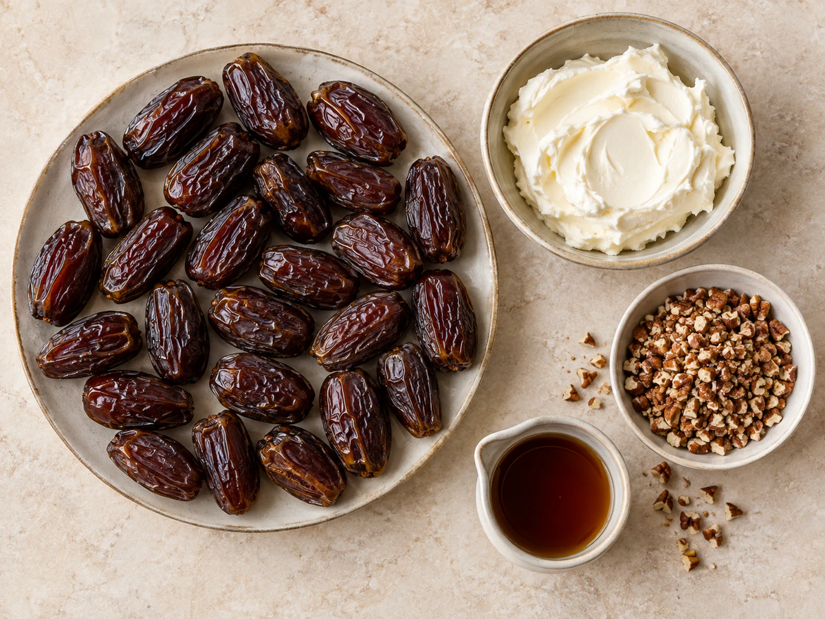 Exact measured ingredients for Mascarpone Stuffed Dates with Maple